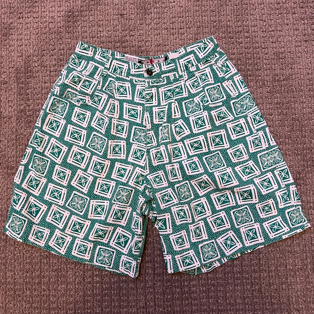 Chaus Sport high-waisted green and white shorts.